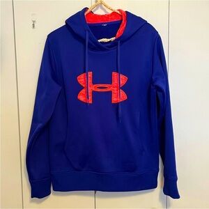 Under Armour Hoodie Womens Blue And Pink Embroidered Pullover- medium